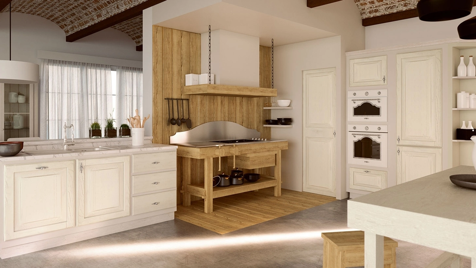 Cucina in Muratura in legno con penisola Sogno Mughetto di Zappalorto