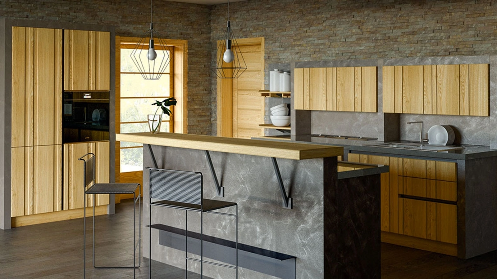 Cucina Moderna in legno Bistrò con isola di Zappalorto