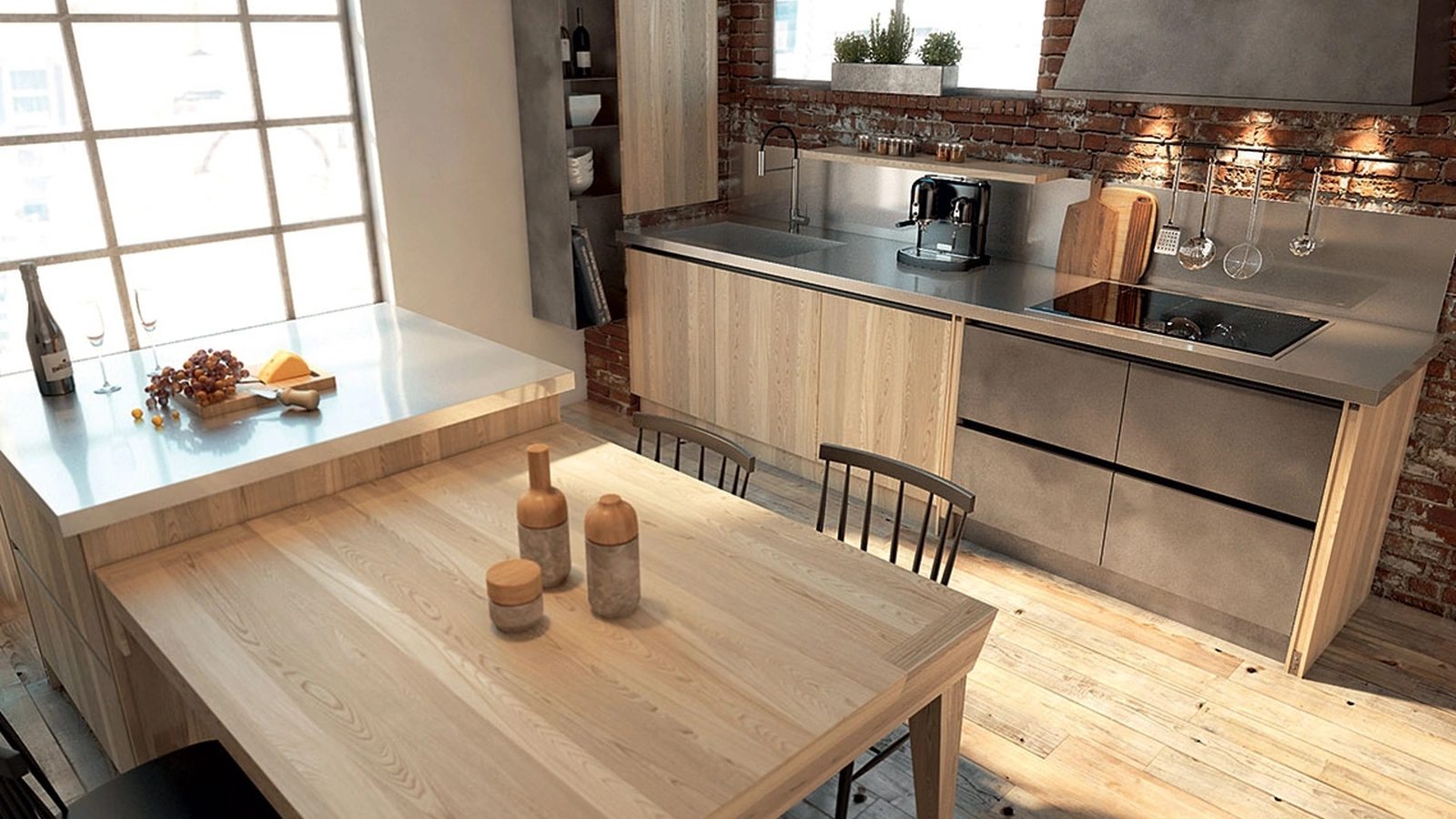 Cucina Moderna Bistrò in legno con penisola di Zappalorto