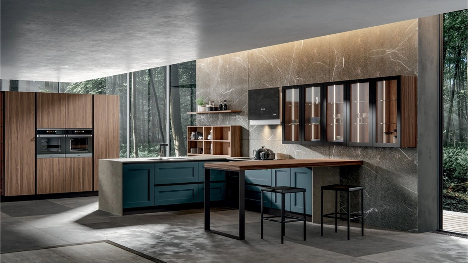 Cucina Moderna Boston con penisola in laccato e melaminico di Home Cucine