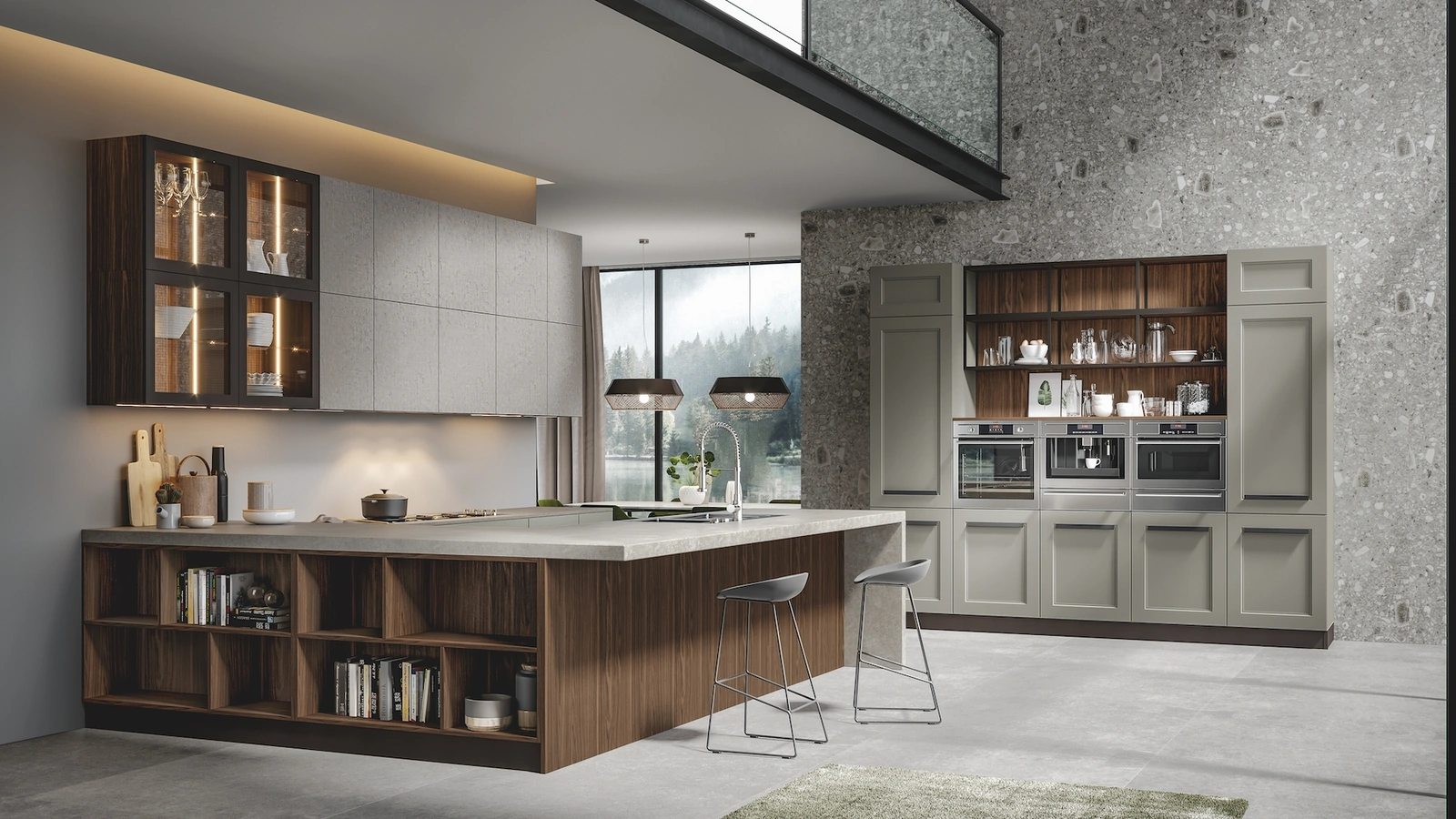 Cucina Moderna Boston con penisola in laccato e melaminico di Home Cucine