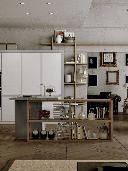 Cucina Moderna in legno con top in pietra con isola Designa Bianca di Zappalorto