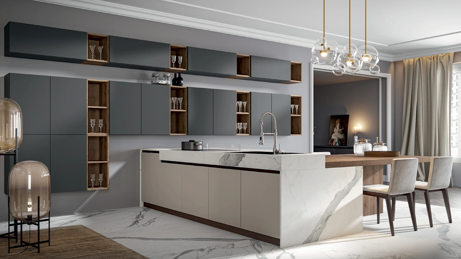 Cucina Moderna Era con penisola in PVC laccato opaco di Home Cucine