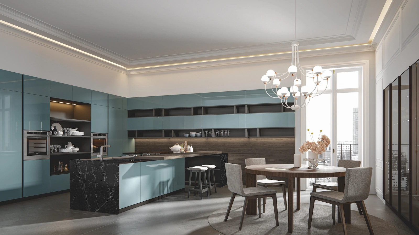 Cucina Moderna Era con penisola in PVC laccato opaco di Home Cucine