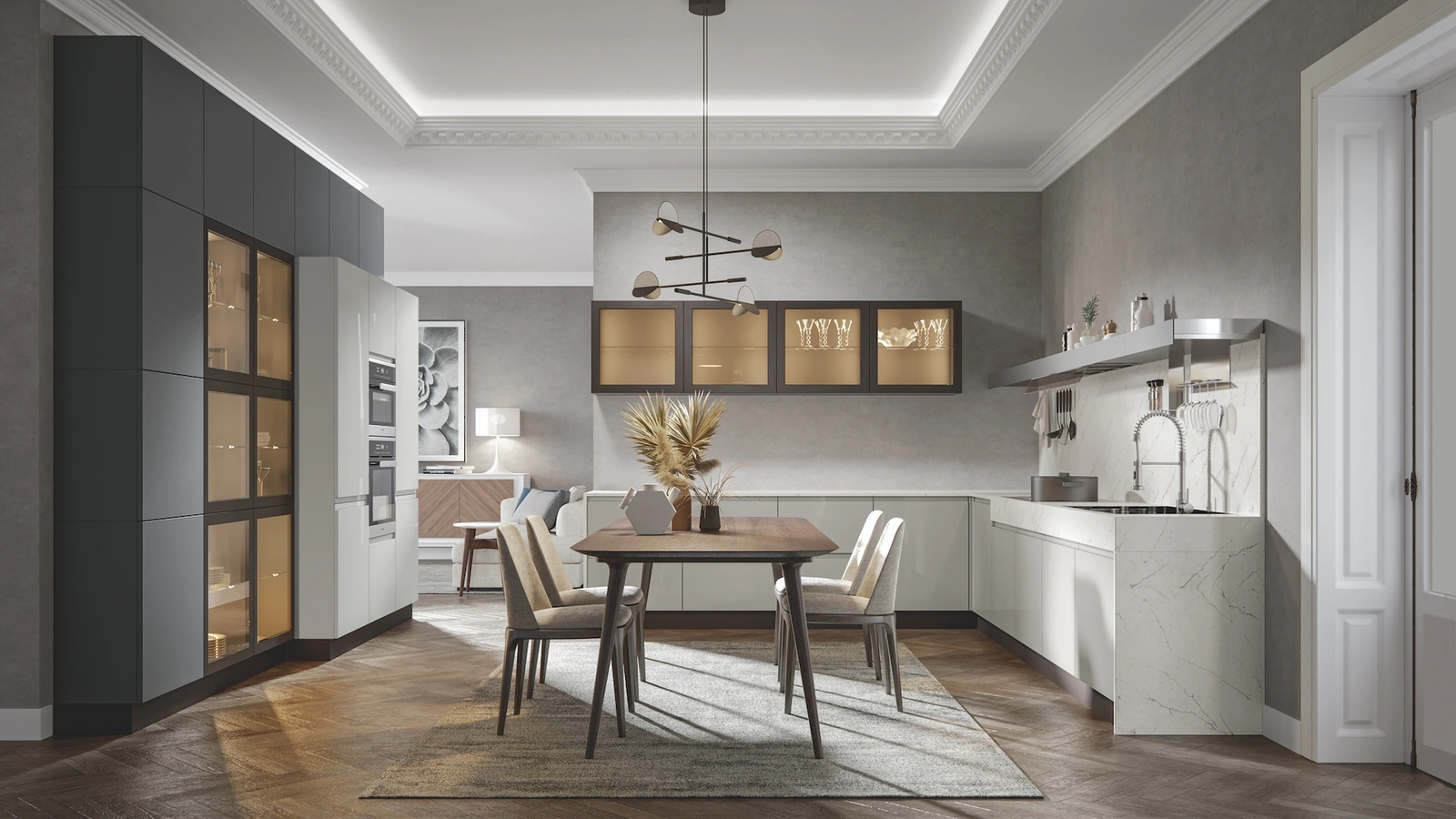 Cucina Moderna Era angolare in PVC laccato lucido e opaco di Home Cucine