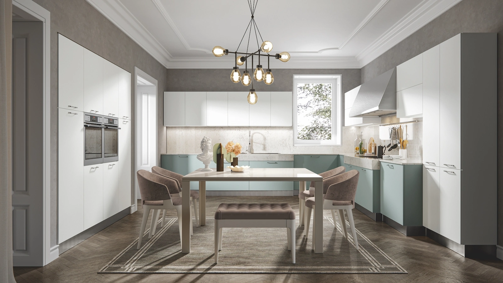 Cucina Moderna Era angolare in PVC laccato opaco di Home Cucine