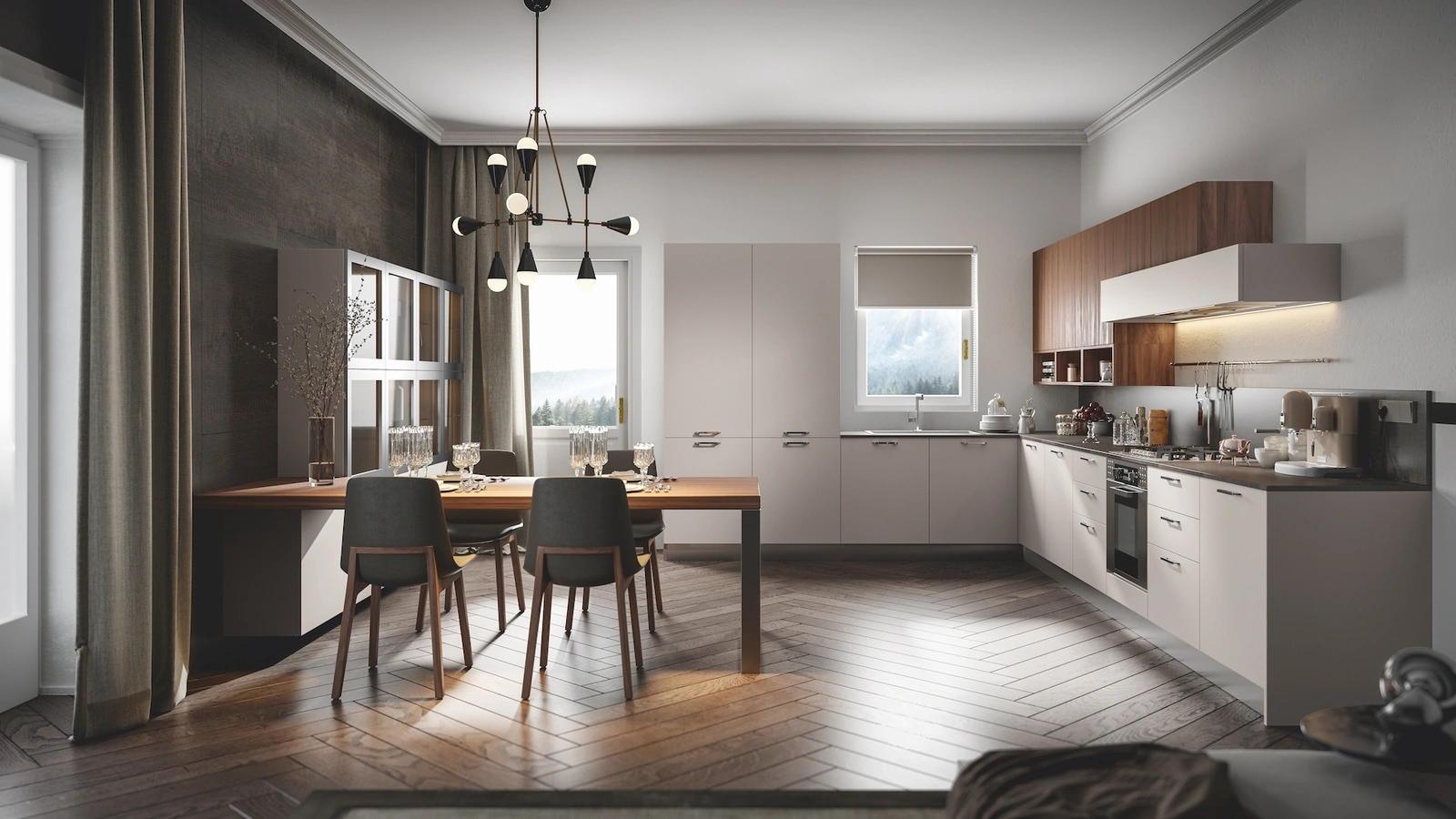 Cucina Moderna Genesi angolare in finitura pet Duna di Home Cucine
