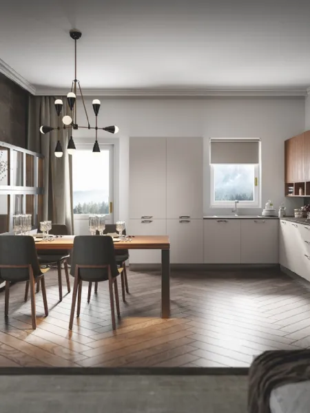 Cucina Moderna Genesi angolare in finitura pet Duna di Home Cucine