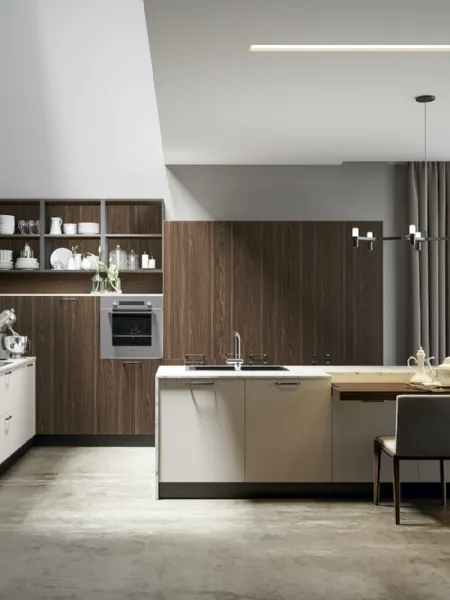 Cucina Moderna Genesi con isola in finitura pet Duna di Home Cucine