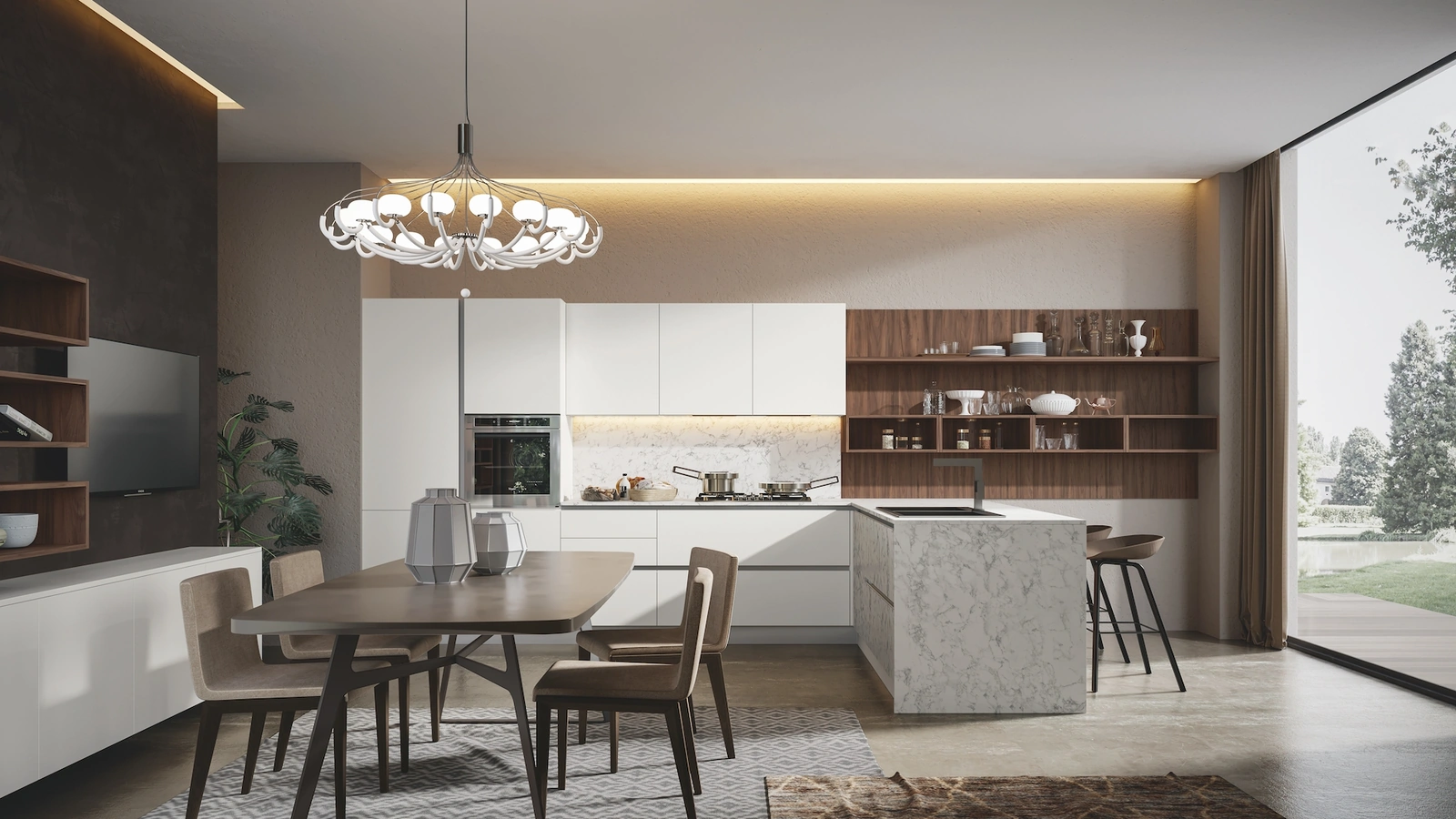 Cucina Moderna Genesi con penisola in pet Camelia di Home Cucine