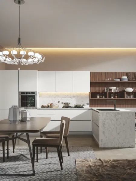 Cucina Moderna Genesi con penisola in pet Camelia di Home Cucine