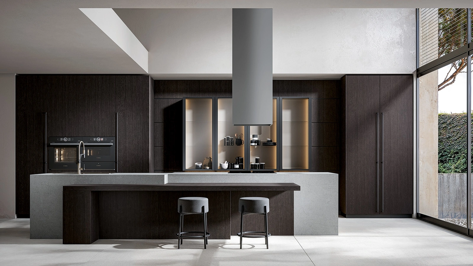 Cucina Moderna Infinity in essenza Carbon con isola di Home Cucine