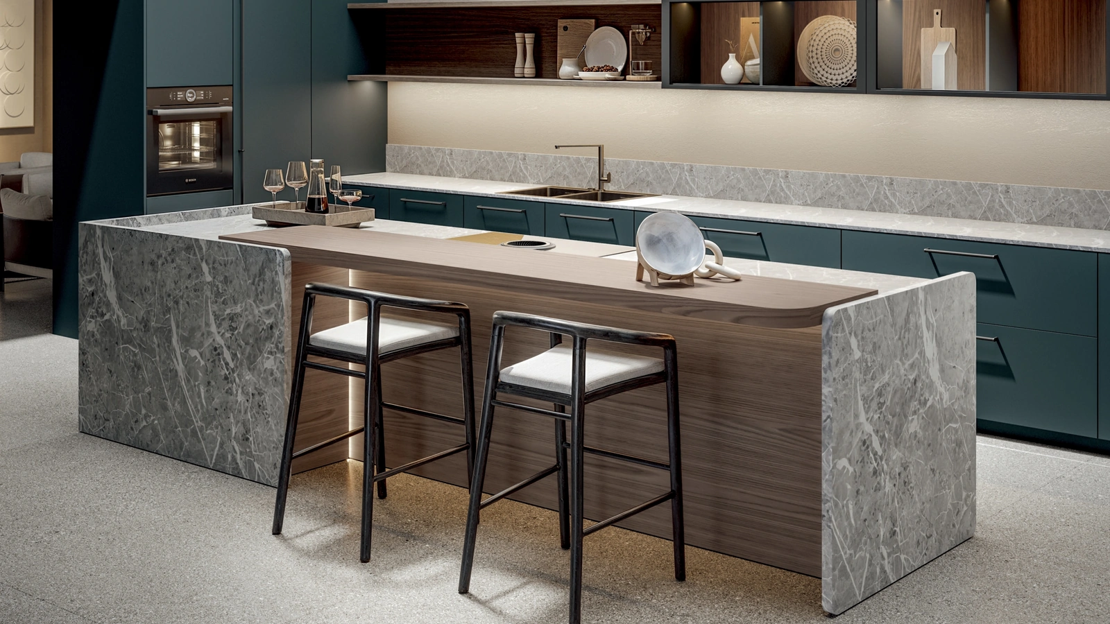 Cucina Moderna Infinity in laccato Mare con isola di Home Cucine