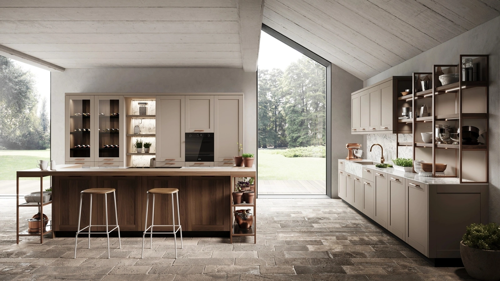 Cucina Moderna con isola Médea in bilaminato di Miton