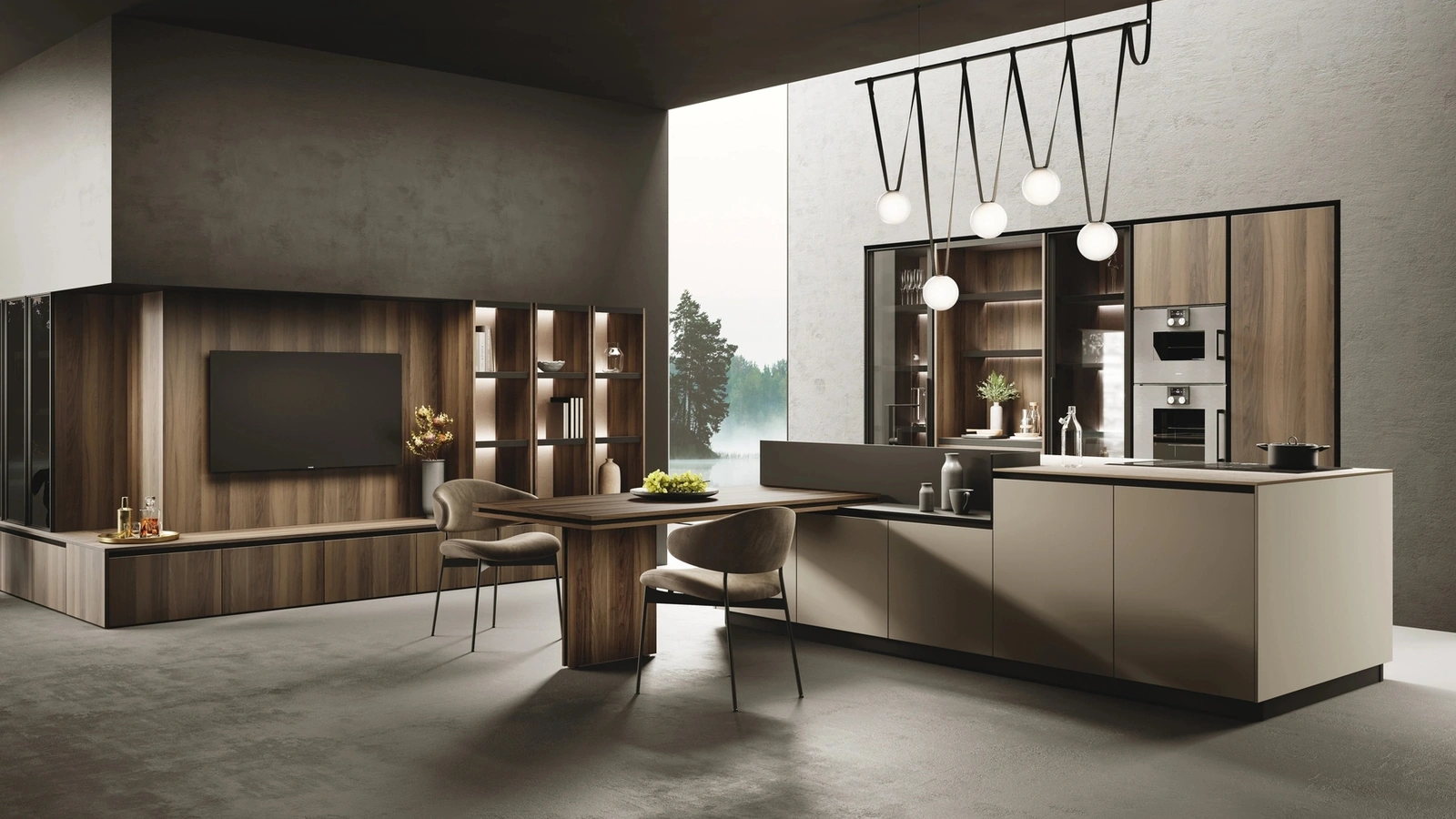 Cucina Moderna con isola Ménta in laminato PET opaco Creta di Miton