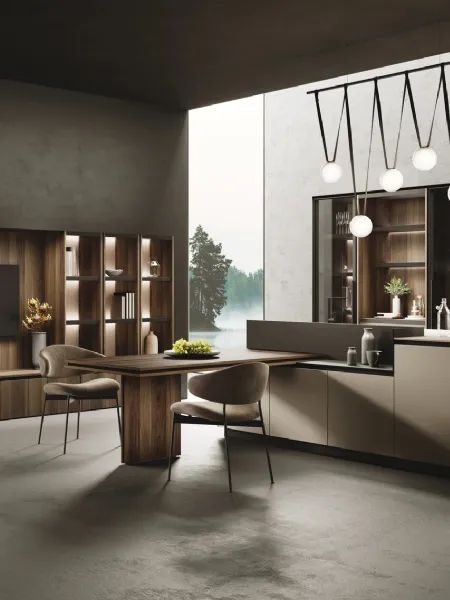Cucina Moderna con isola Ménta in laminato PET opaco Creta di Miton