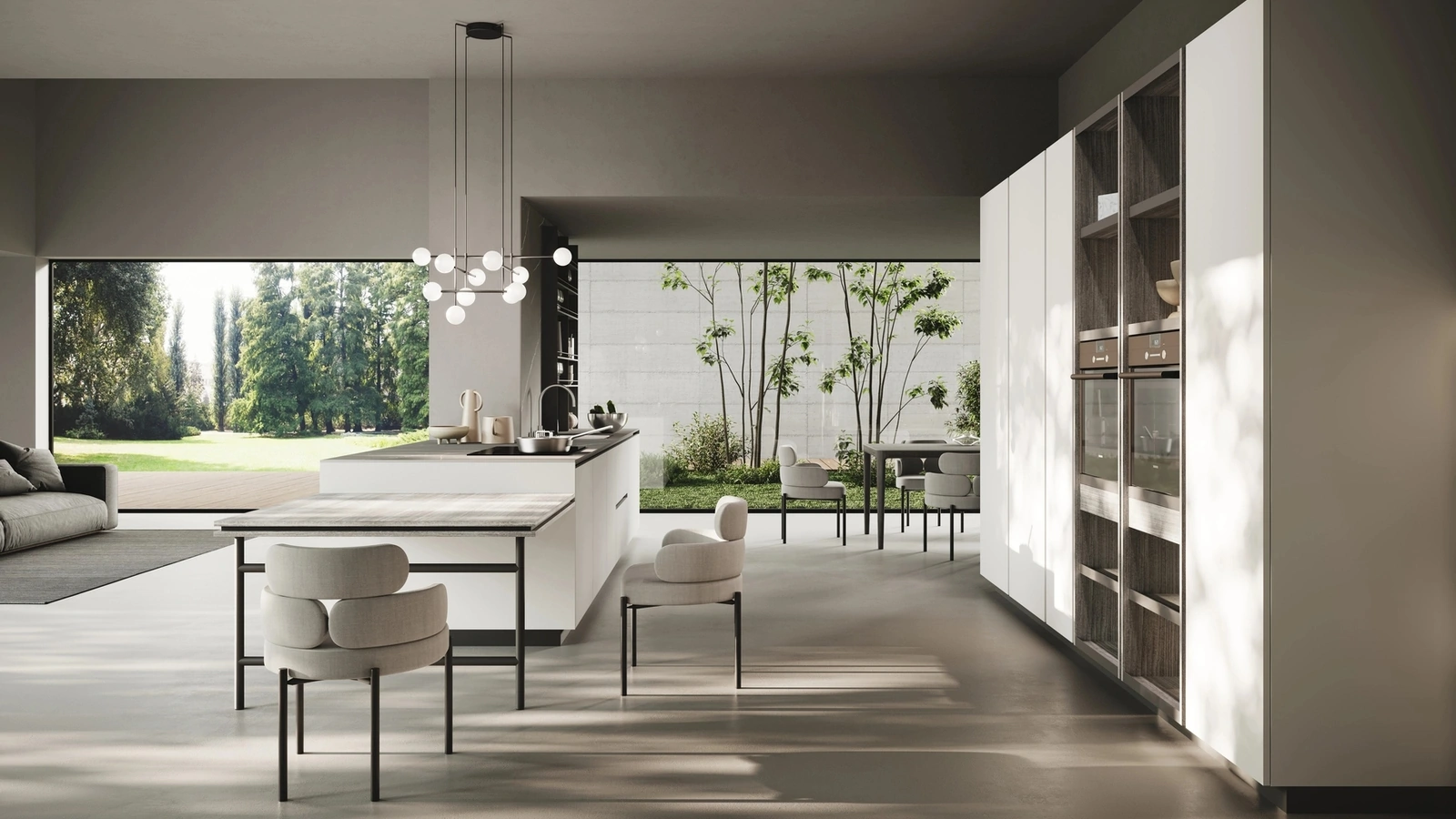 Cucina Moderna con isola Ménta in bilaminato opaco Grigio Emme di Miton