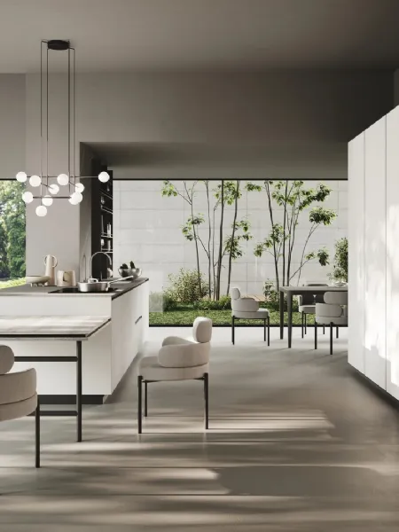 Cucina Moderna con isola Ménta in bilaminato opaco Grigio Emme di Miton