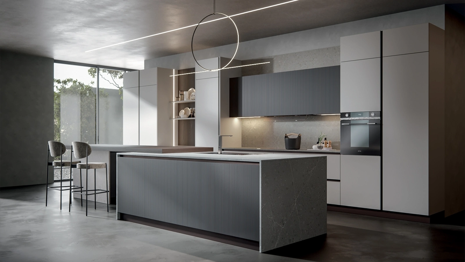 Cucina Moderna Palù con penisola in PVC di Home Cucine