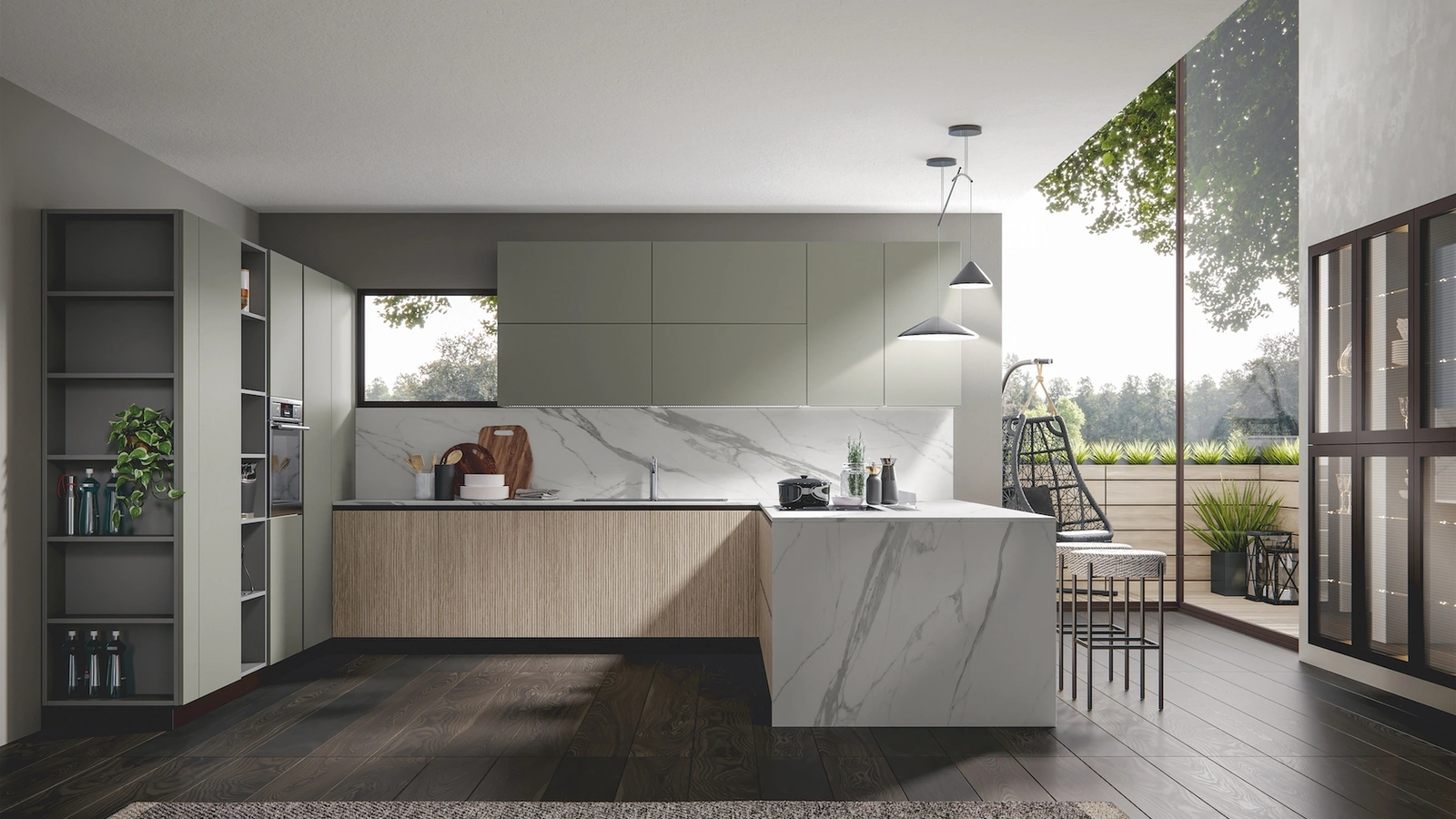 Cucina Moderna Palù con penisola in PVC di Home Cucine