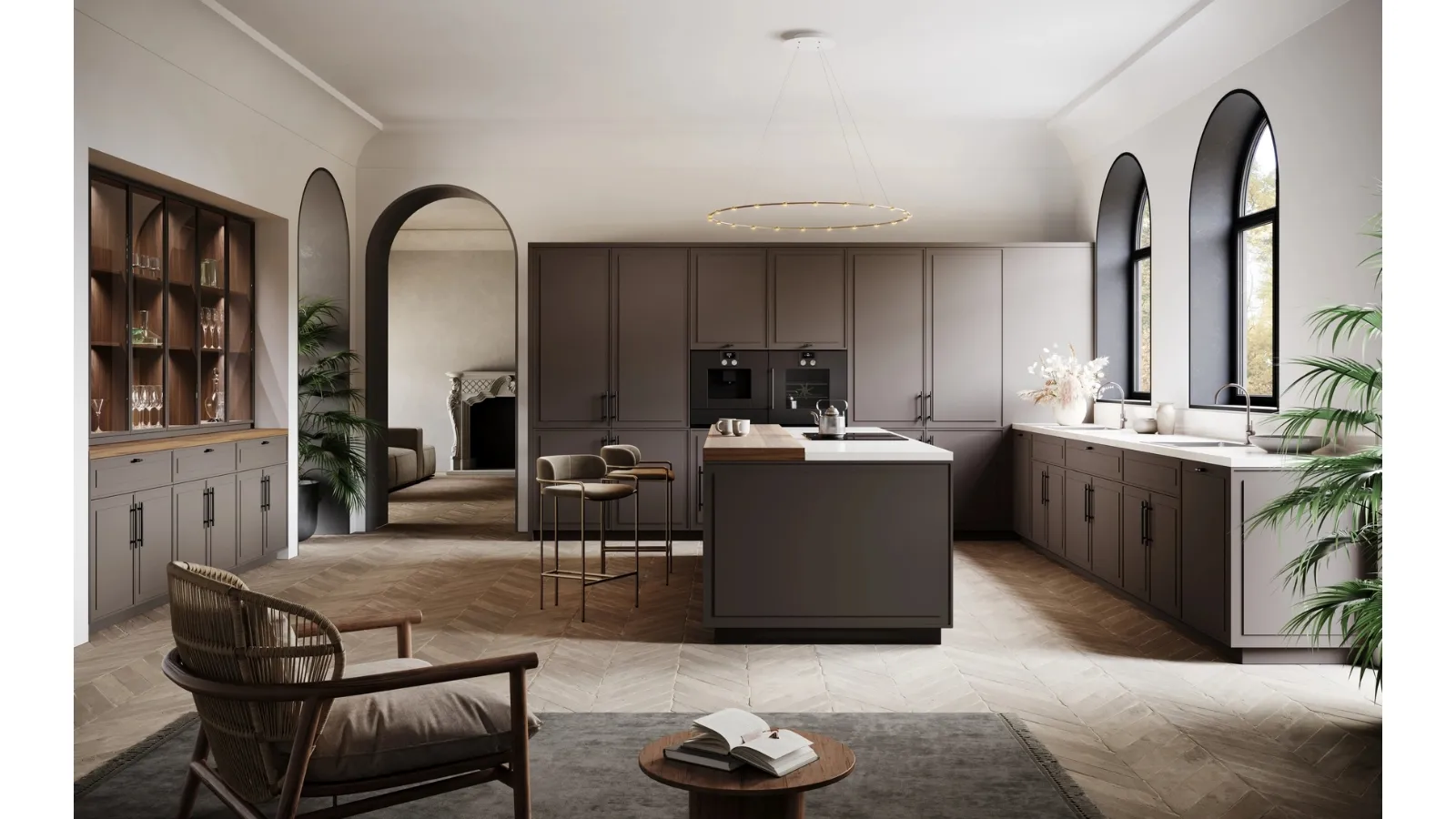 Cucina Moderna con isola Tes in laccato opaco Carruba di Miton