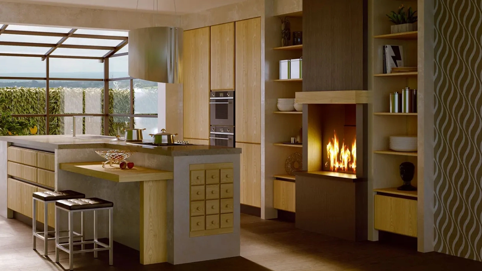 Cucina Moderna in legno con isola Traccia Naturale di Zappalorto