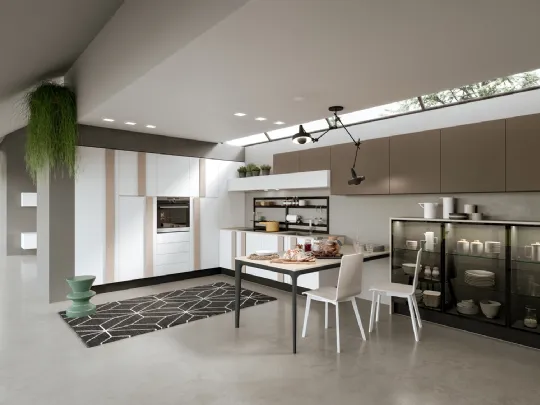 Erika in laccato Bianco opaco e LPL Grigio quarzo